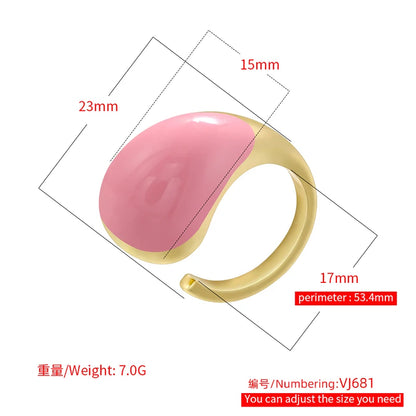 ZHUKOU Enamelled Oil Drop Brass Large Head Teardrop Opening Adjustable Unisex Ring