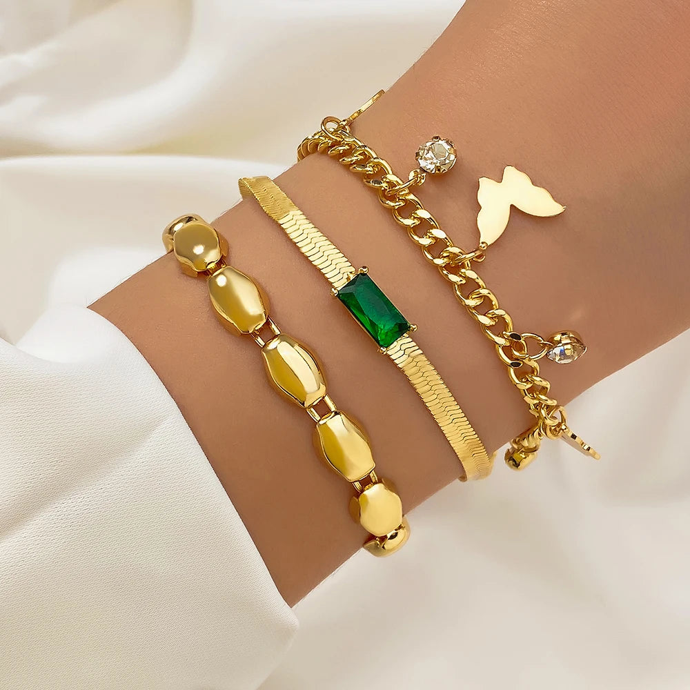 EN Fashion Red Shiny Charm Geometric Crystal Bracelet For Women Elegant Hollow Heart