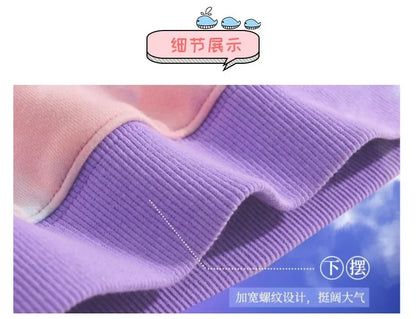 Lilo Stitch Tie-dyed Sweatshirt for Girl Purple Pullover Crew Neck Child Sportwear Long Sleeve Cute Cartoon Kids Autumn Clothes