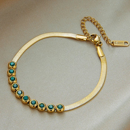 DIEYURO 316 Stainless Steel Butterfly Lightning Green Stone Charm Bracelet For Women