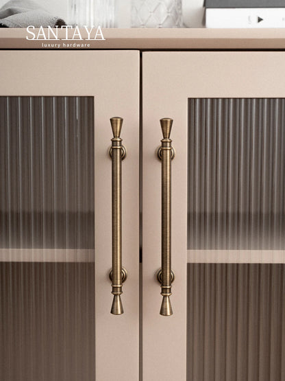 Solid Antique Brass Handle Furniture Handles Single Hole Pendant Drawer Knob T-Bar Kitchen Cabinet Pull Customizable