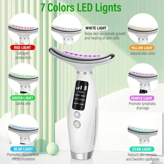 2025 EMS Micro-current Neck & Face Beauty Device 7 Color Facial Massager for Enhanced