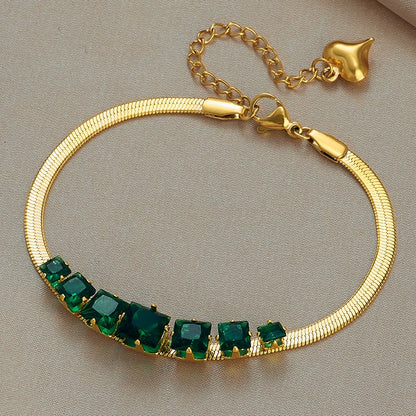 DIEYURO 316 Stainless Steel Butterfly Lightning Green Stone Charm Bracelet For Women