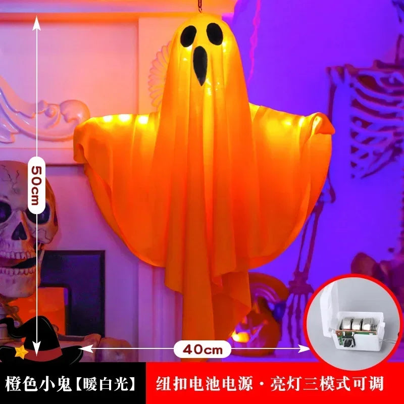 Halloween Glowing White Ghost LED Hanging Ghosts Horror Props with Fairy Light Indoor Outdoor Haunted House Halloween Decoration