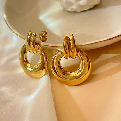 CARLIDANA Stainless Steel Chunky Texture Hoop Earrings Jewelry for Women Gold Plated