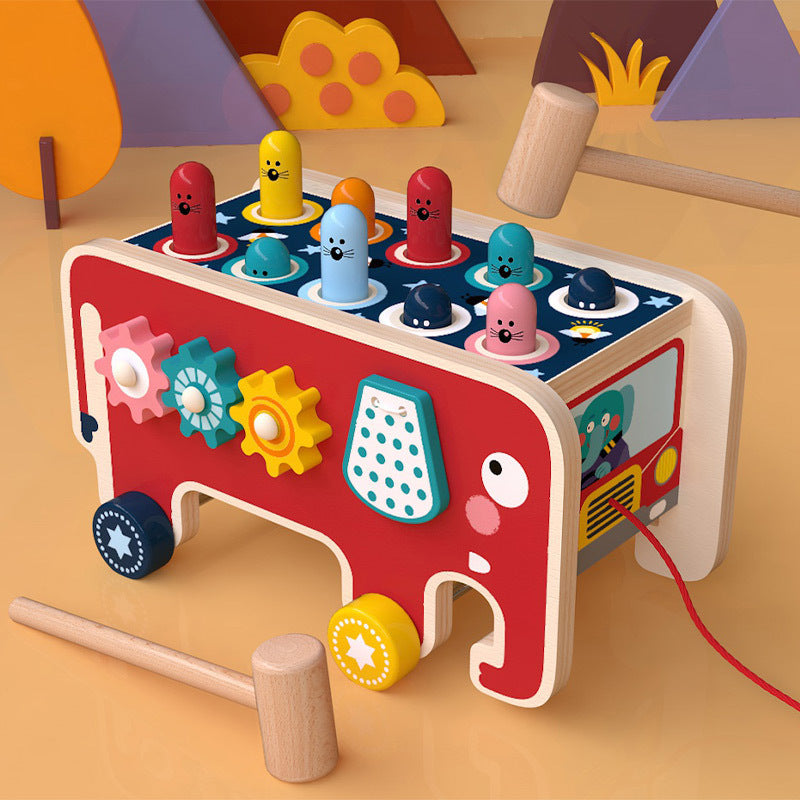 Montessori Toddlers Kids Wooden Pounding Bench Animal Bus Toys Musical Instrument