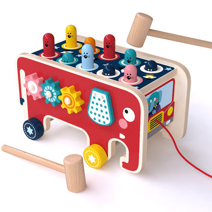 Montessori Toddlers Kids Wooden Pounding Bench Animal Bus Toys Musical Instrument