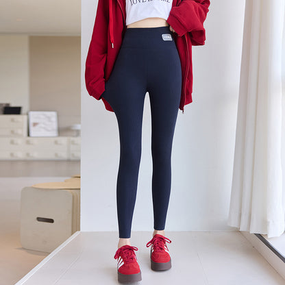 Pure Cotton Fleece-lined Thick Autumn And Winter Threaded Leggings