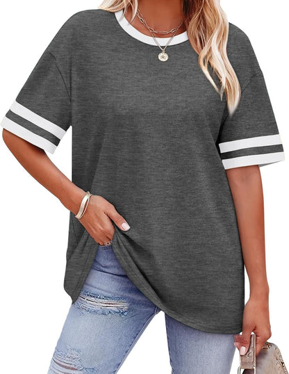 Casual Women's Striped Waist Plus Size T-shirt