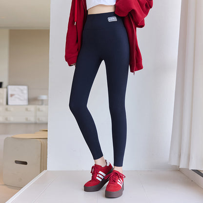Pure Cotton Fleece-lined Thick Autumn And Winter Threaded Leggings