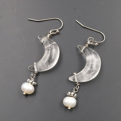 Natural Tigereye Moon Earrings Fashion OL Pearl Earrings