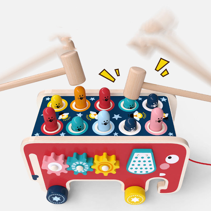 Montessori Toddlers Kids Wooden Pounding Bench Animal Bus Toys Musical Instrument
